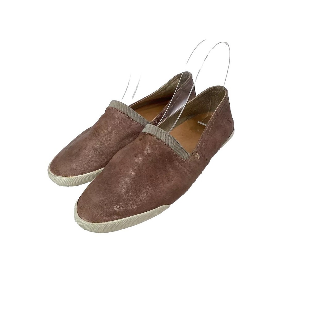 FRYE Melanie Rose Taupe Italian Leather Distressed Flat Loafers Size 8.5